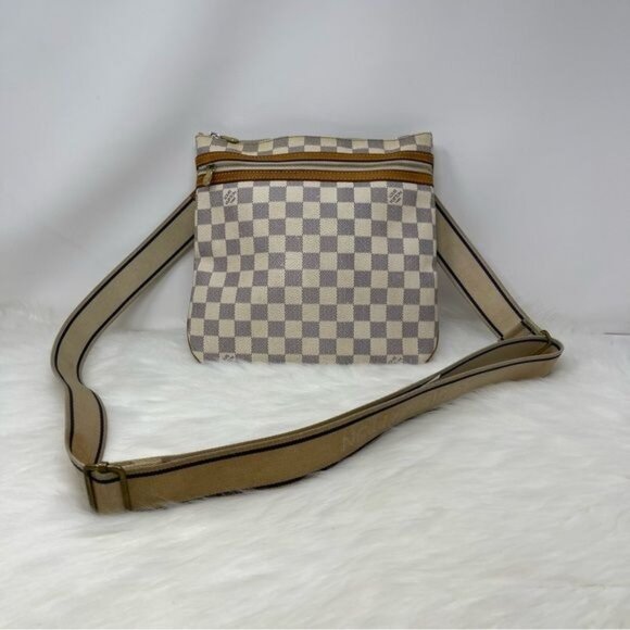 357 Pre Owned Auth Louis Vuitton Damier Azur Canvas Pochette Bosphore Bag MI1048 - Picture 1 of 7